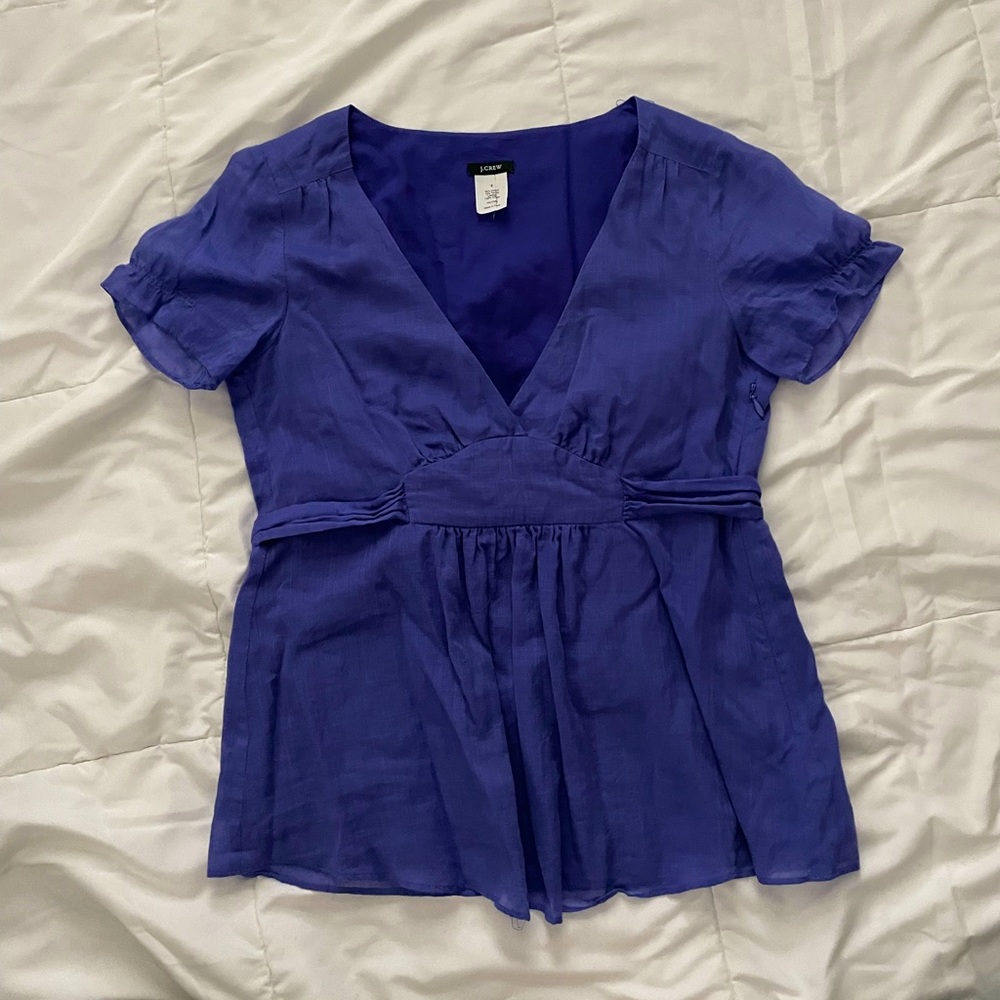 EUC J.crew purple short sleeve top with waist tie size 0